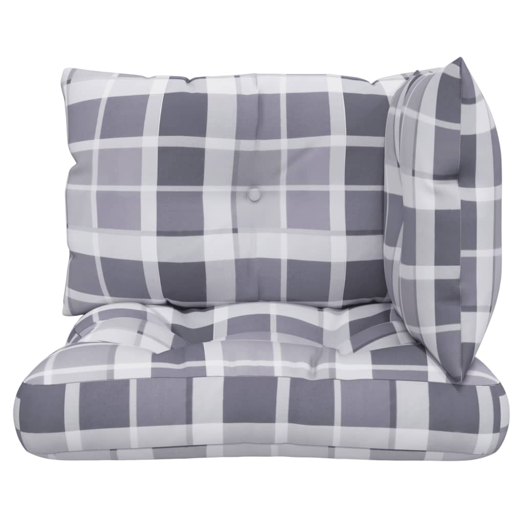 vidaXL Coussins de palette 3 pcs Gris Tissu à carreaux