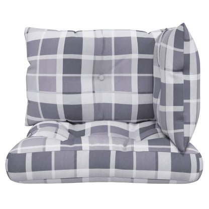 vidaXL Coussins de palette 3 pcs Gris Tissu à carreaux