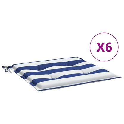 vidaXL Gartenstuhl-Kissen 6 Stk. Blau & Weiß Gestreift 40x40x4cm Stoff