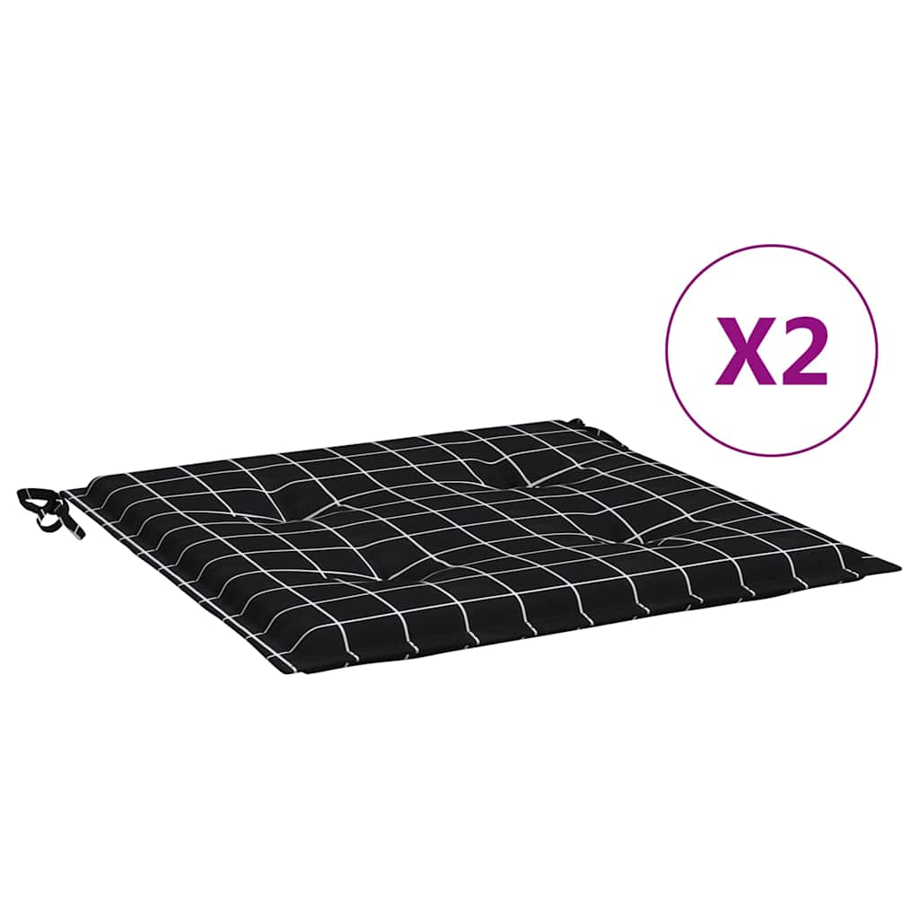 vidaXL Gartenstuhl-Kissen 2 Stk. Schwarz Karomuster 40x40x3 cm Stoff