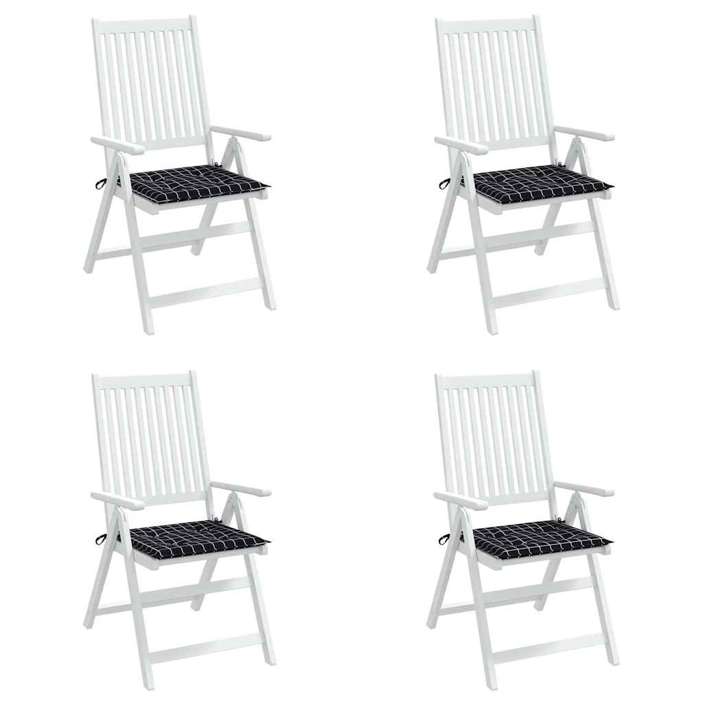 vidaXL Coussins de chaise de jardin 4 pcs Noir à carreaux 40x40x3 cm Tissu