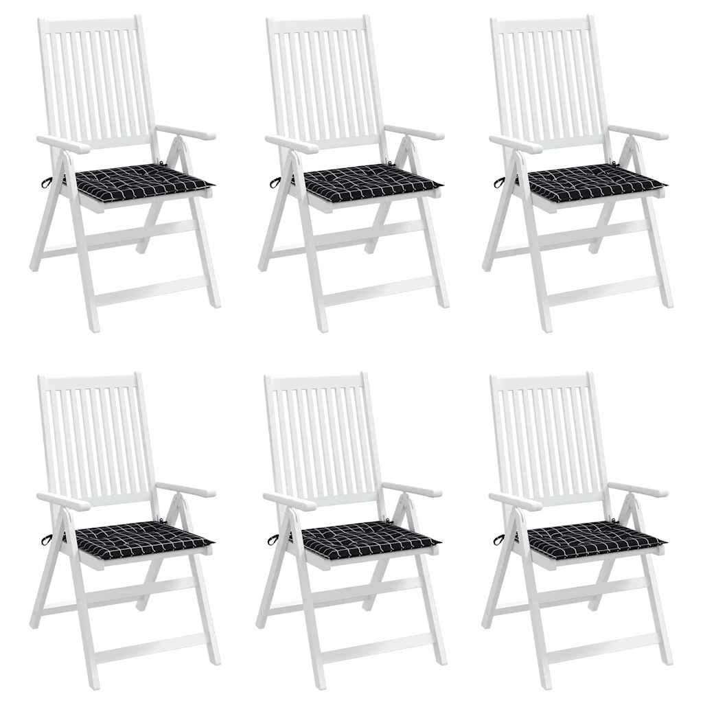 vidaXL Gartenstuhl-Kissen 6 Stk. Schwarz Karomuster 40x40x3 cm Stoff