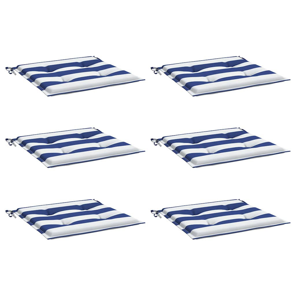 vidaXL Gartenstuhl-Kissen 6 Stk. Blau & Weiß Gestreift 50x50x4cm Stoff