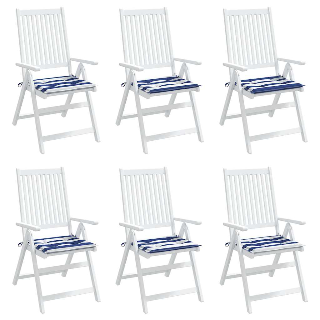 vidaXL Gartenstuhl-Kissen 6 Stk. Blau & Weiß Gestreift 50x50x4cm Stoff