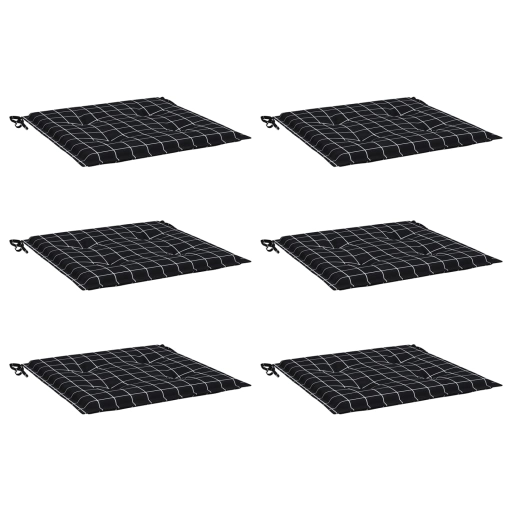 vidaXL Gartenstuhl-Kissen 6 Stk. Schwarz Karomuster 50x50x3 cm Stoff