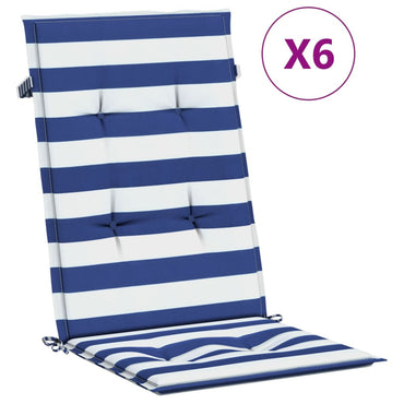 vidaXL Coussins de dossier haut 6 pcs Bleu et blanc rayé Tissu