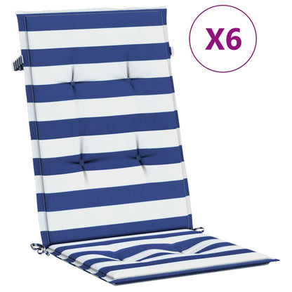 vidaXL Coussins de dossier haut 6 pcs Bleu et blanc rayé Tissu