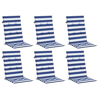 vidaXL Coussins de dossier haut 6 pcs Bleu et blanc rayé Tissu