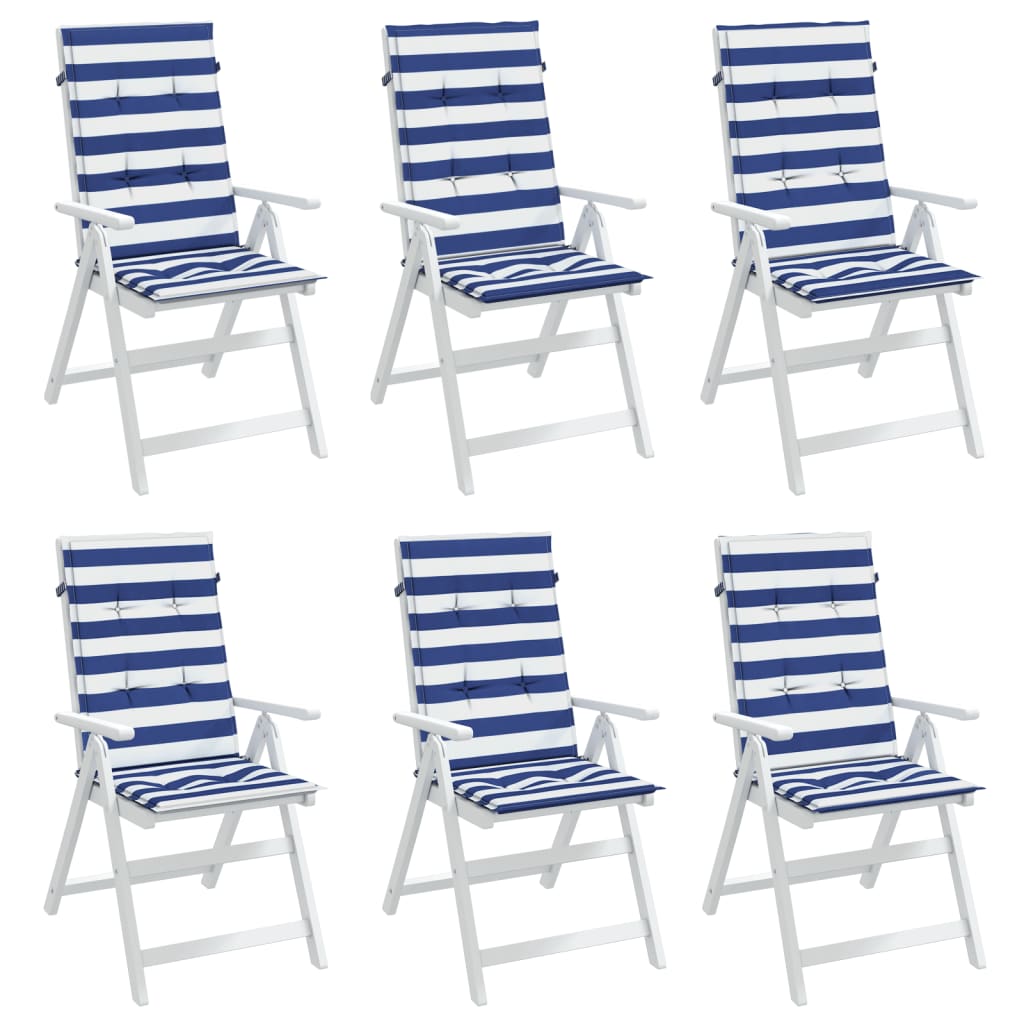 vidaXL Coussins de dossier haut 6 pcs Bleu et blanc rayé Tissu