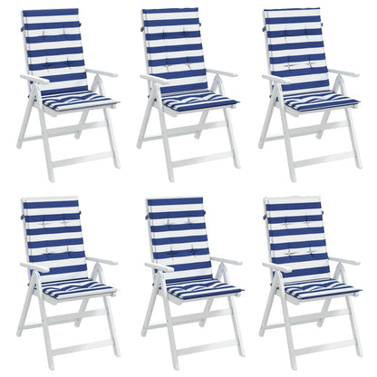 vidaXL Coussins de dossier haut 6 pcs Bleu et blanc rayé Tissu
