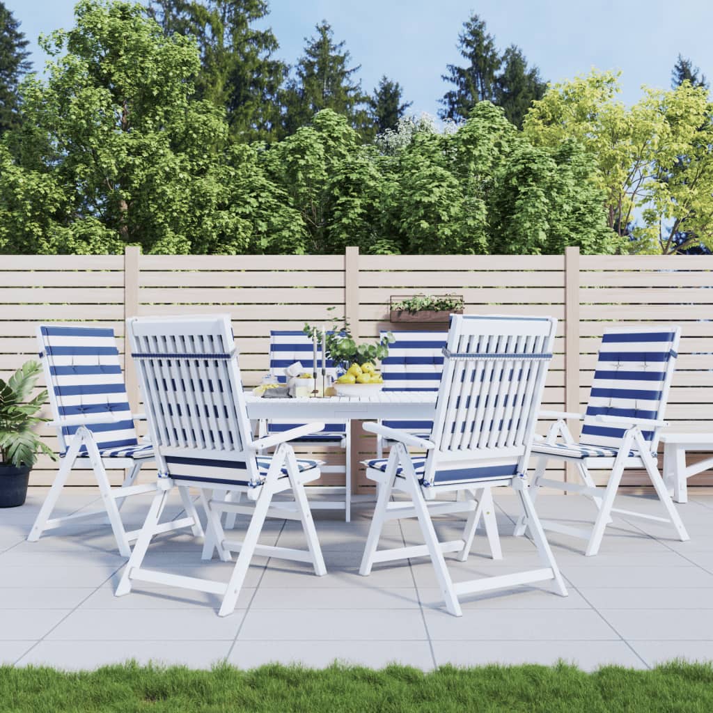 vidaXL Coussins de dossier haut 6 pcs Bleu et blanc rayé Tissu