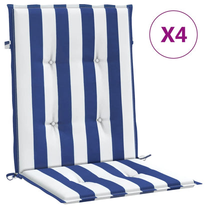 vidaXL Coussins pour fauteuil à dossier bas 4 pcs Bleu et blanc à rayures Tissu