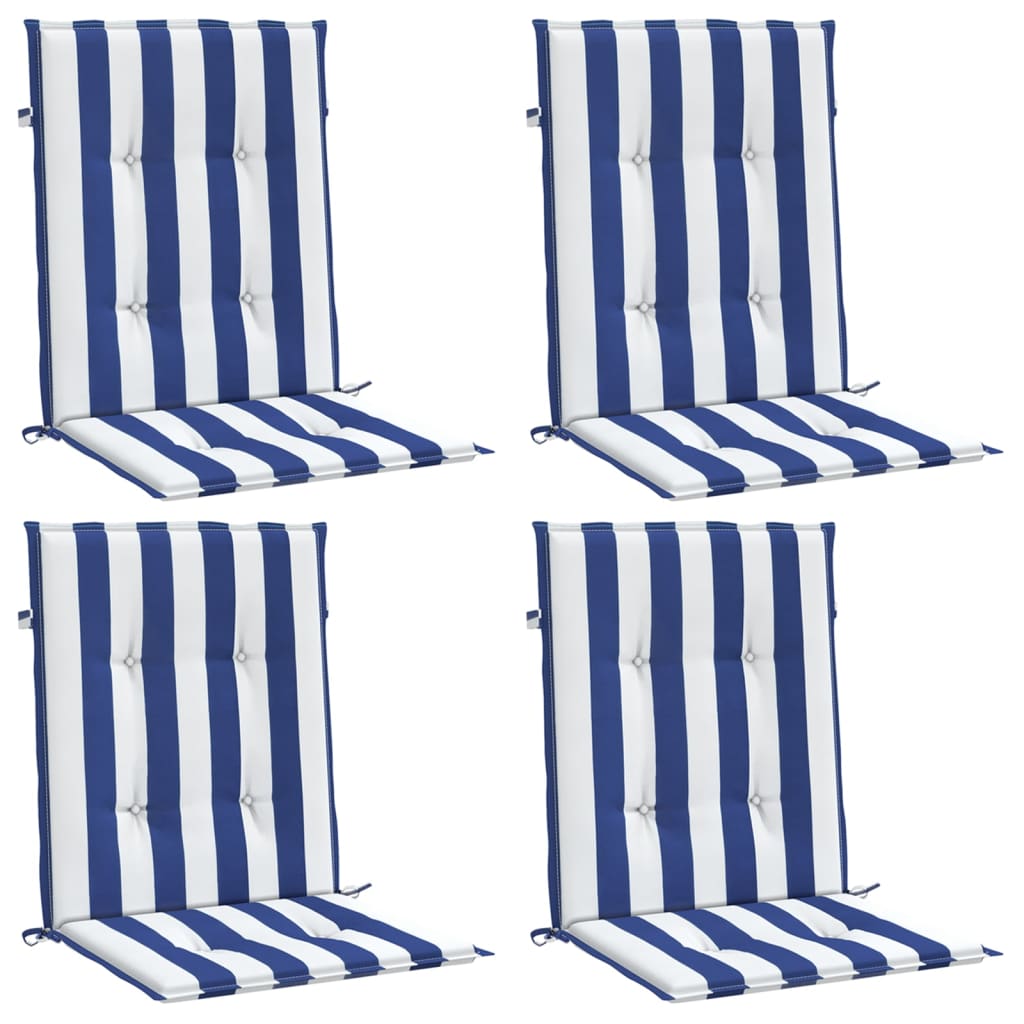 vidaXL Coussins pour fauteuil à dossier bas 4 pcs Bleu et blanc à rayures Tissu