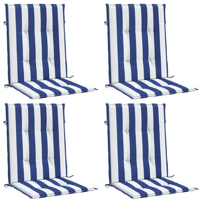 vidaXL Coussins pour fauteuil à dossier bas 4 pcs Bleu et blanc à rayures Tissu