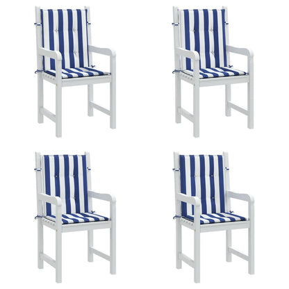 vidaXL Coussins pour fauteuil à dossier bas 4 pcs Bleu et blanc à rayures Tissu