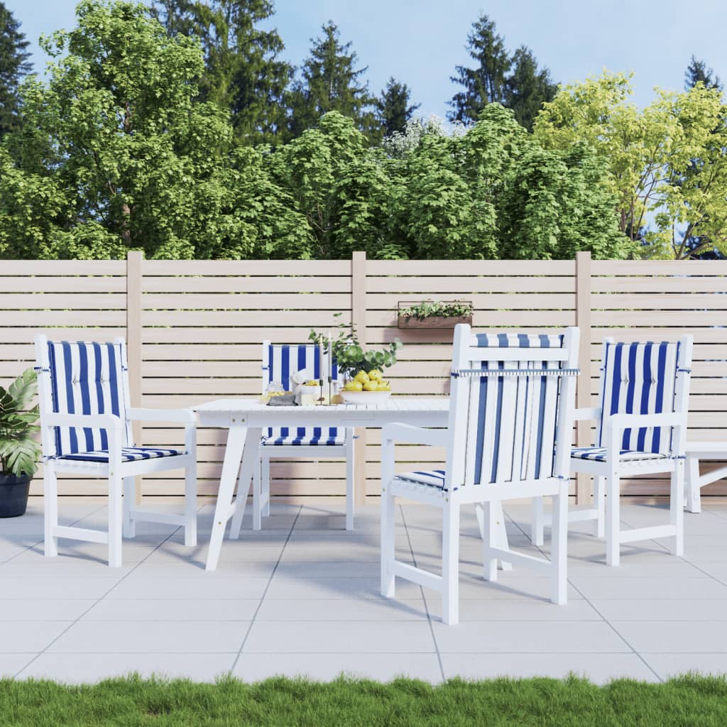 vidaXL Coussins pour fauteuil à dossier bas 4 pcs Bleu et blanc à rayures Tissu