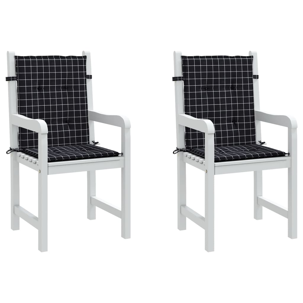 vidaXL Coussins pour chaises à dossier bas 2 pcs Tissu à carreaux noir