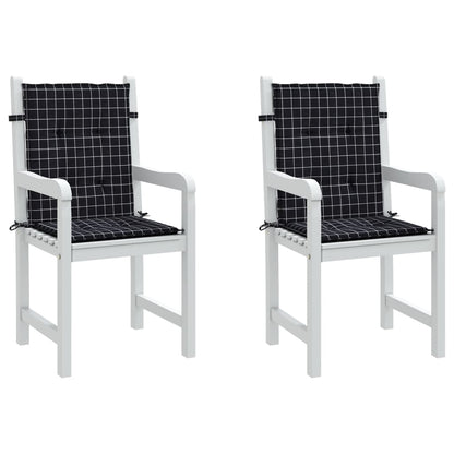 vidaXL Coussins pour chaises à dossier bas 2 pcs Tissu à carreaux noir