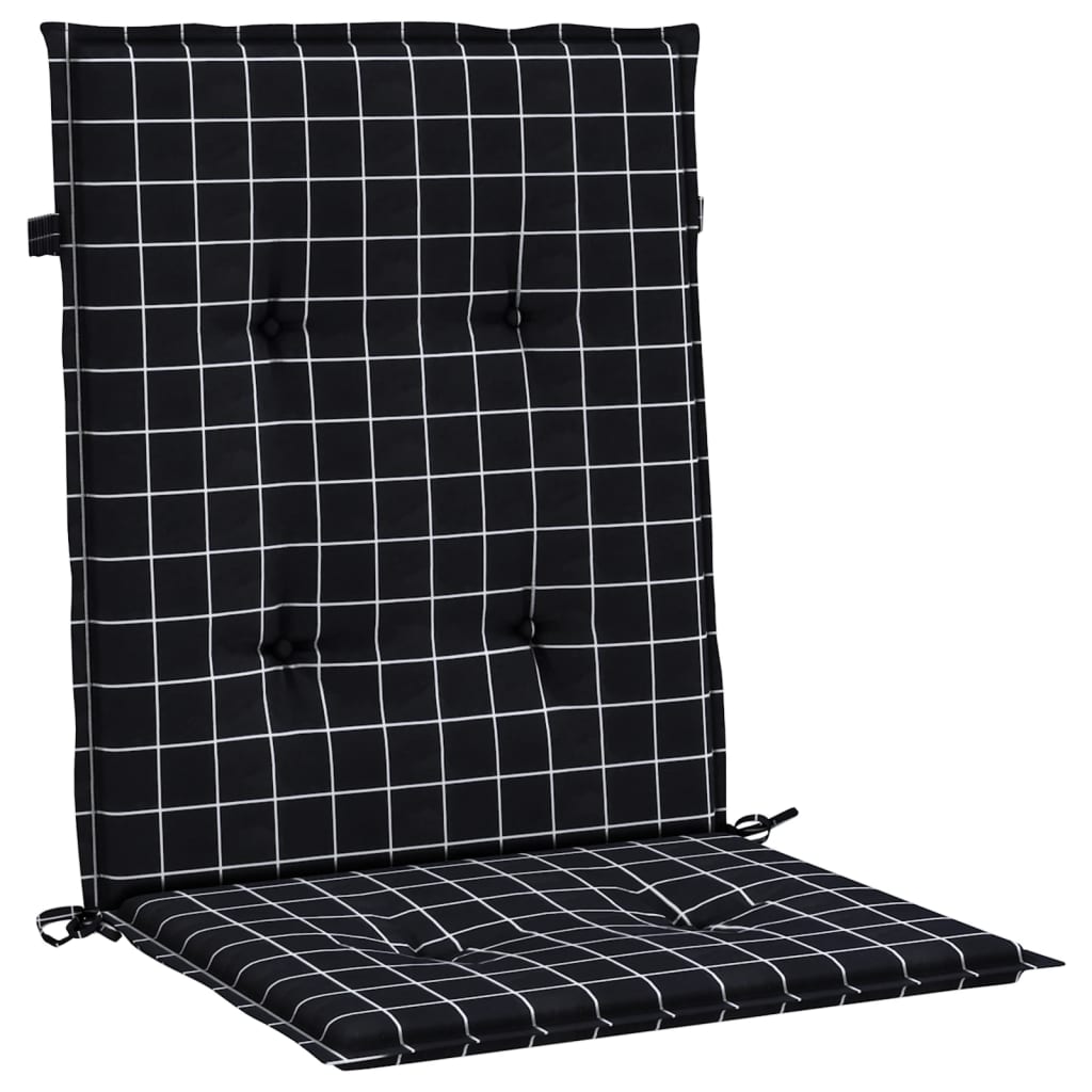 vidaXL Coussins pour chaises à dossier bas 2 pcs Tissu à carreaux noir