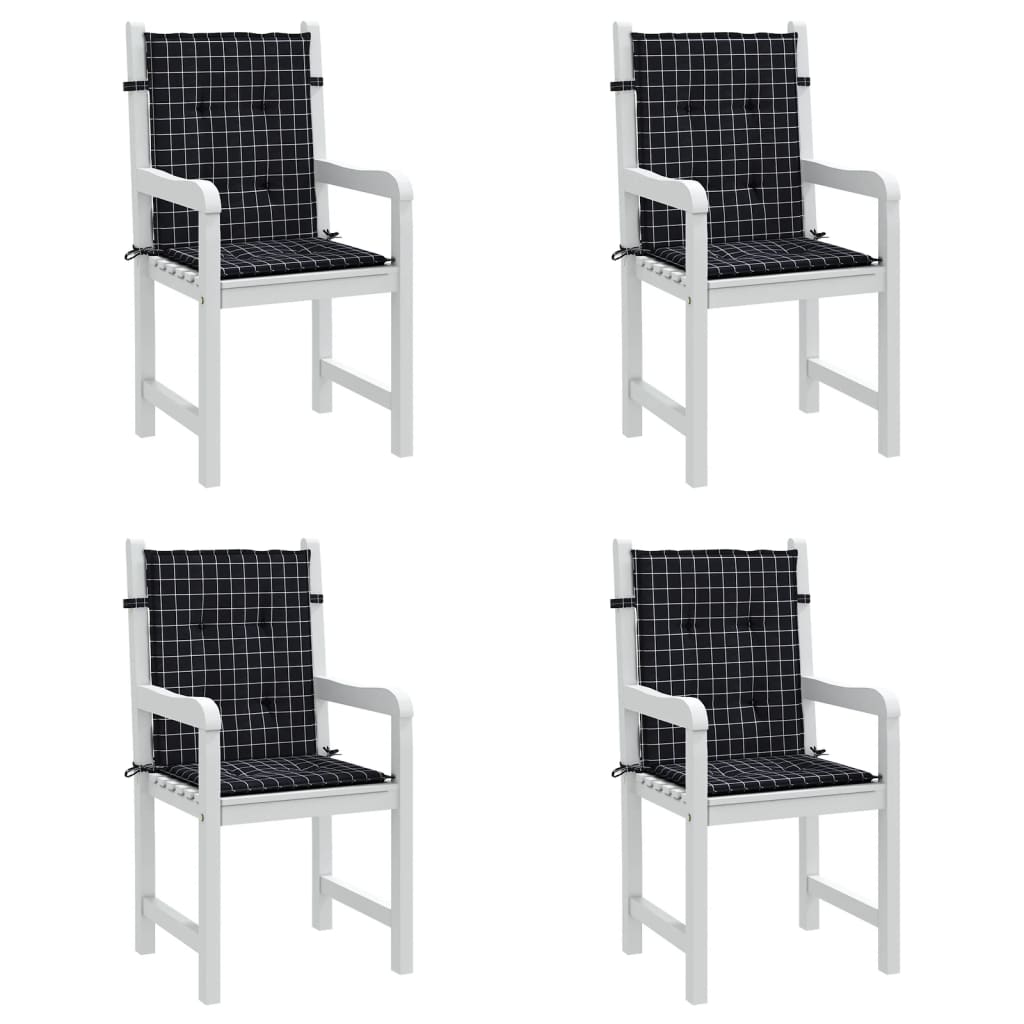 vidaXL Coussins pour fauteuil bas 4 pcs Tissu à carreaux noir