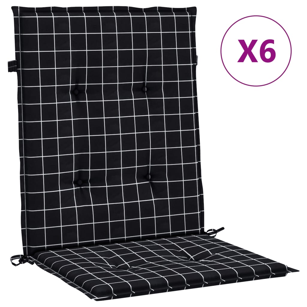 vidaXL Coussins pour chaises basses 6 pcs Tissu à carreaux noir