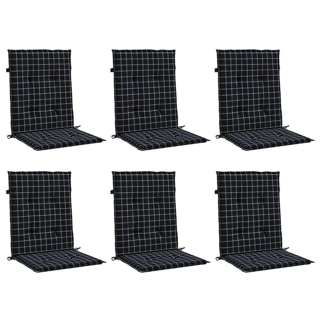 vidaXL Coussins pour chaises basses 6 pcs Tissu à carreaux noir