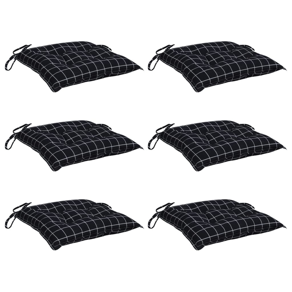 vidaXL Coussins de chaise 6 pcs Noir Motif à carreaux 40x40x7 cm Tissu