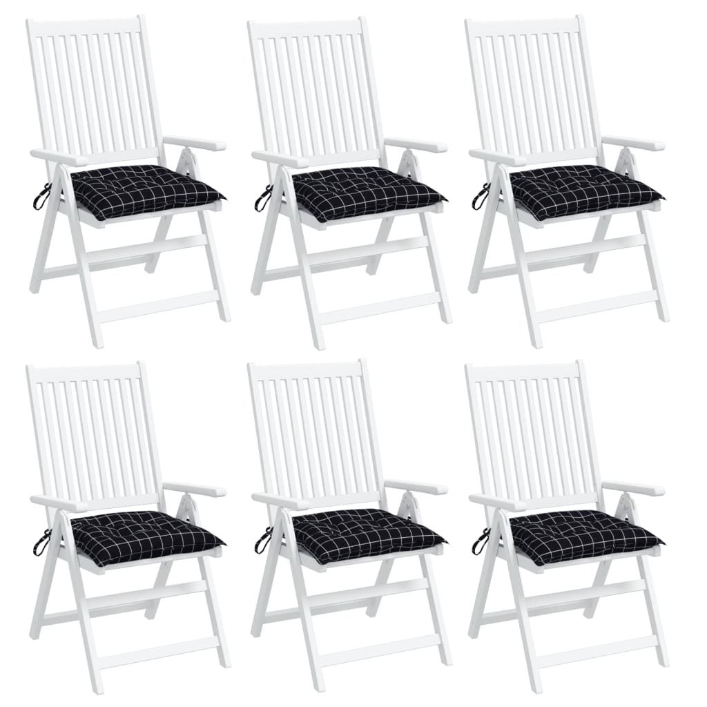 vidaXL Coussins de chaise 6 pcs Noir Motif à carreaux 40x40x7 cm Tissu