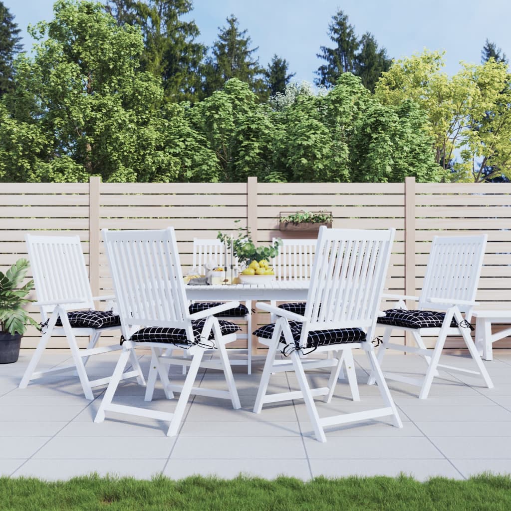vidaXL Coussins de chaise 6 pcs Noir Motif à carreaux 40x40x7 cm Tissu