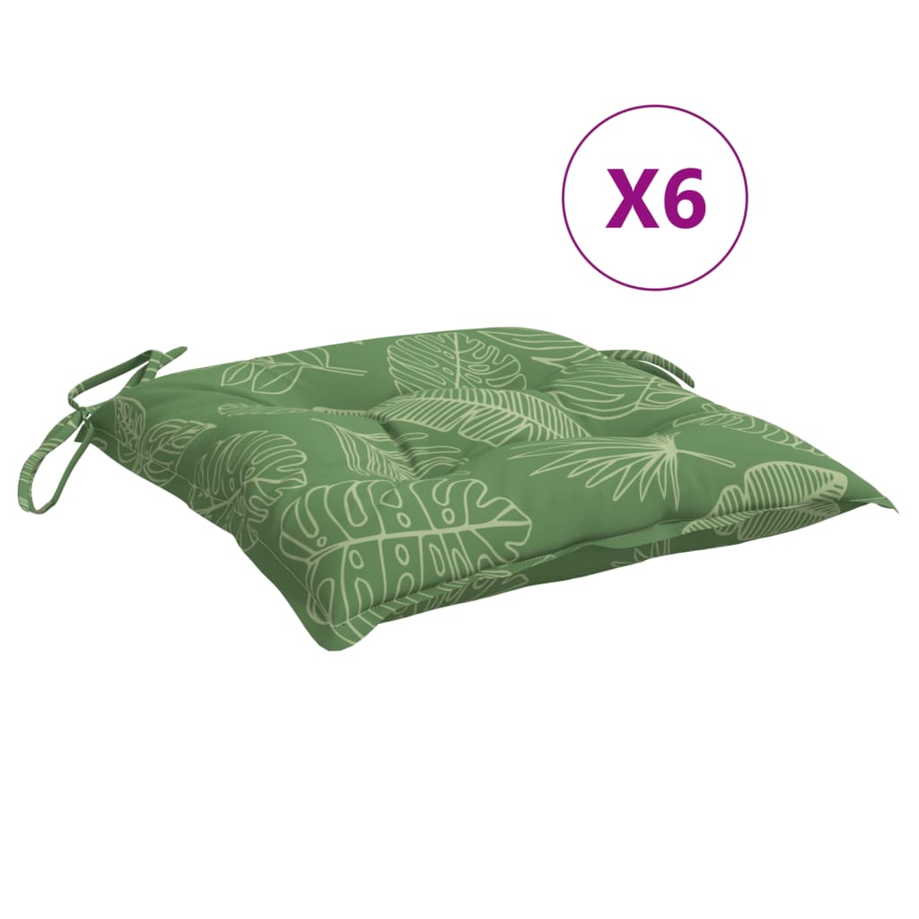 vidaXL Stuhlkissen 6 Stk. Blattmuster 40x40x7 cm Stoff