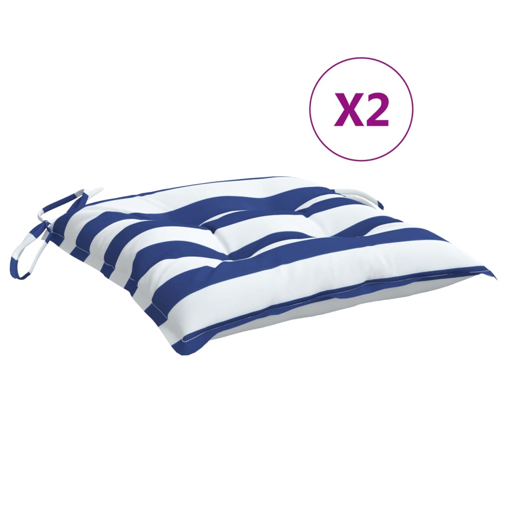 vidaXL Coussins de chaise 2 pcs Bleu et blanc à rayures 50x50x7 cm Tissu Oxford