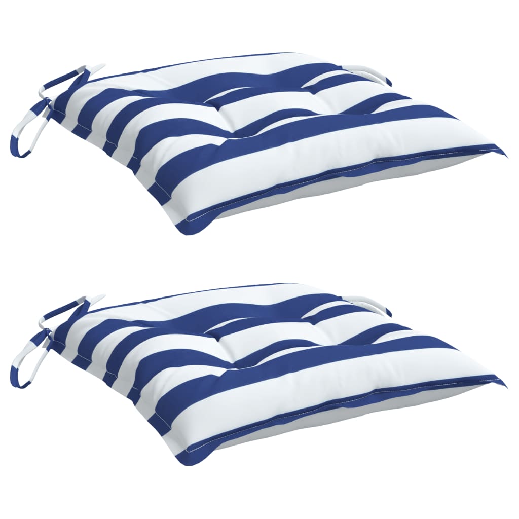 vidaXL Coussins de chaise 2 pcs Bleu et blanc à rayures 50x50x7 cm Tissu Oxford