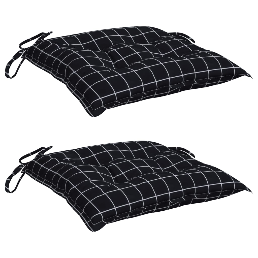 vidaXL Coussins de chaise 2 pcs Noir à carreaux 50x50x7 cm Tissu Oxford