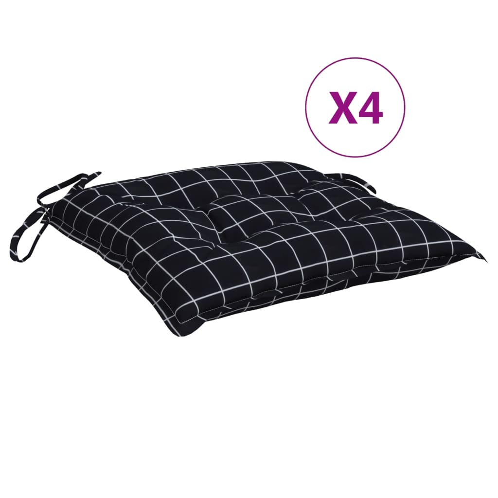 vidaXL Coussins de chaise 4 pcs Noir à carreaux 50x50x7 cm Tissu Oxford