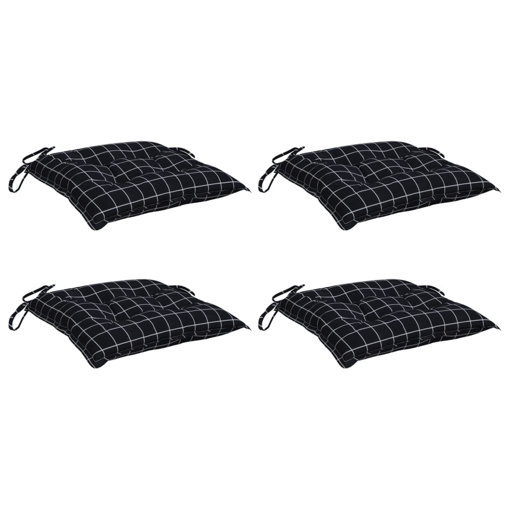 vidaXL Coussins de chaise 4 pcs Noir à carreaux 50x50x7 cm Tissu Oxford