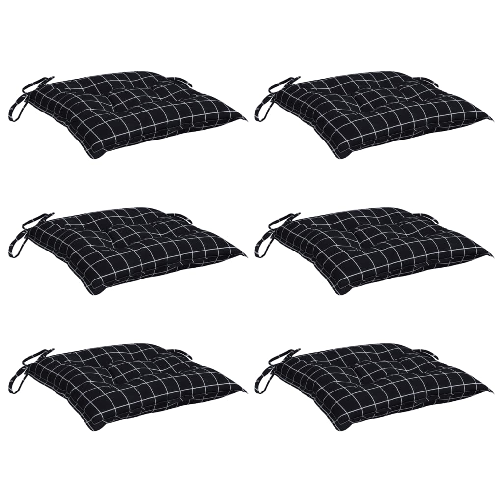 vidaXL Coussins de chaise 6 pcs Noir Motif à carreaux 50x50x7 cm Tissu Oxford