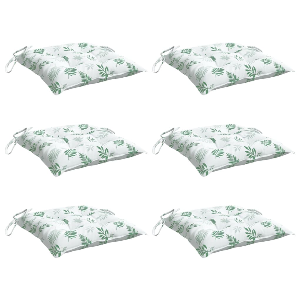 vidaXL Coussins de chaise 6 pcs Motif feuilles 50x50x7 cm Tissu Oxford