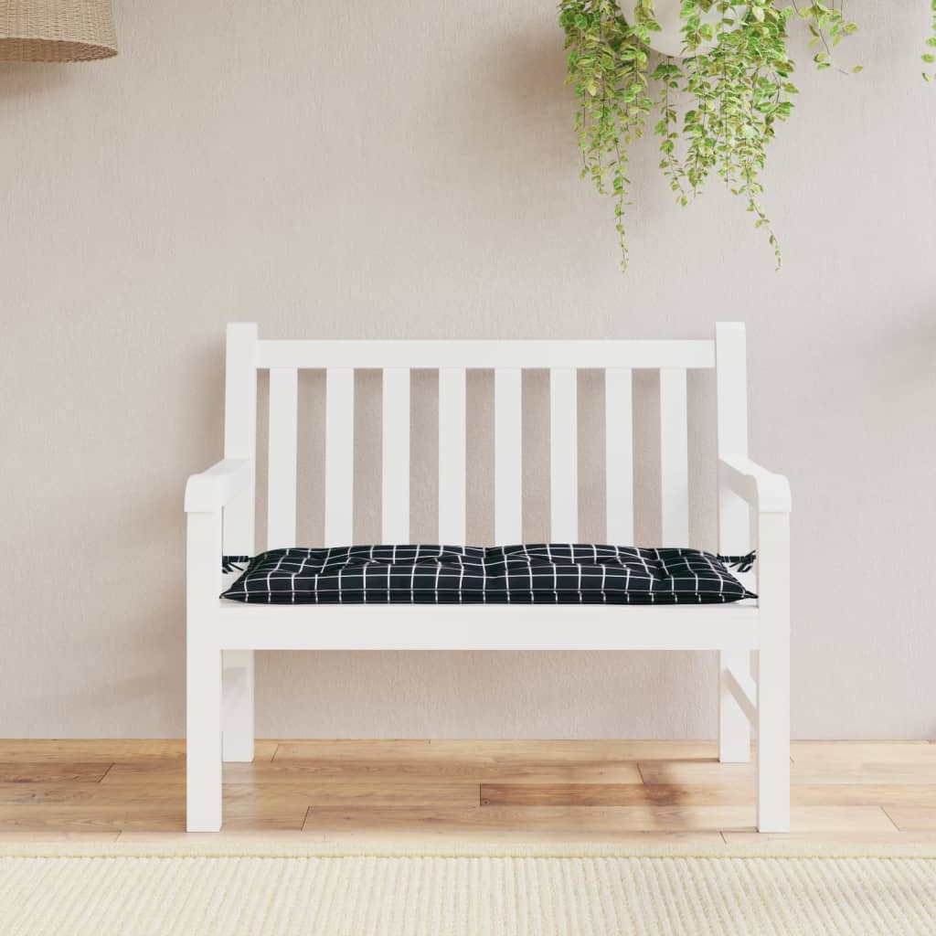 vidaXL Coussin de banc de jardin noir à carreaux 100x50x7 cm en tissu Oxford