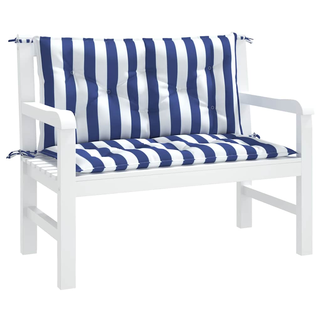 vidaXL Coussins de banc de jardin 2 pcs Bleu et blanc à rayures 100x50x7 cm Tissu