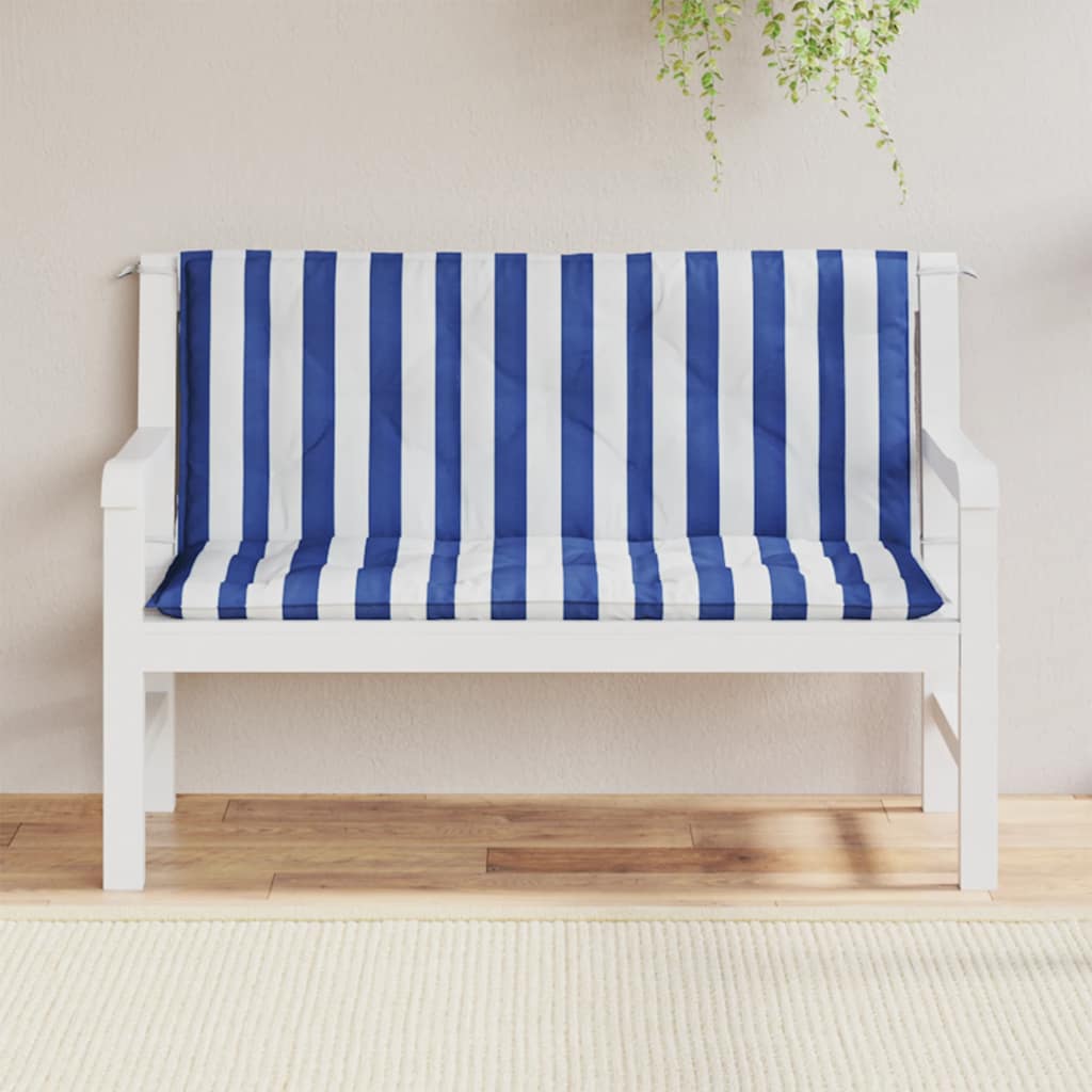 vidaXL Coussins de banc de jardin 2 pcs. Rayures bleu et blanc 120x50x7 cm Tissu
