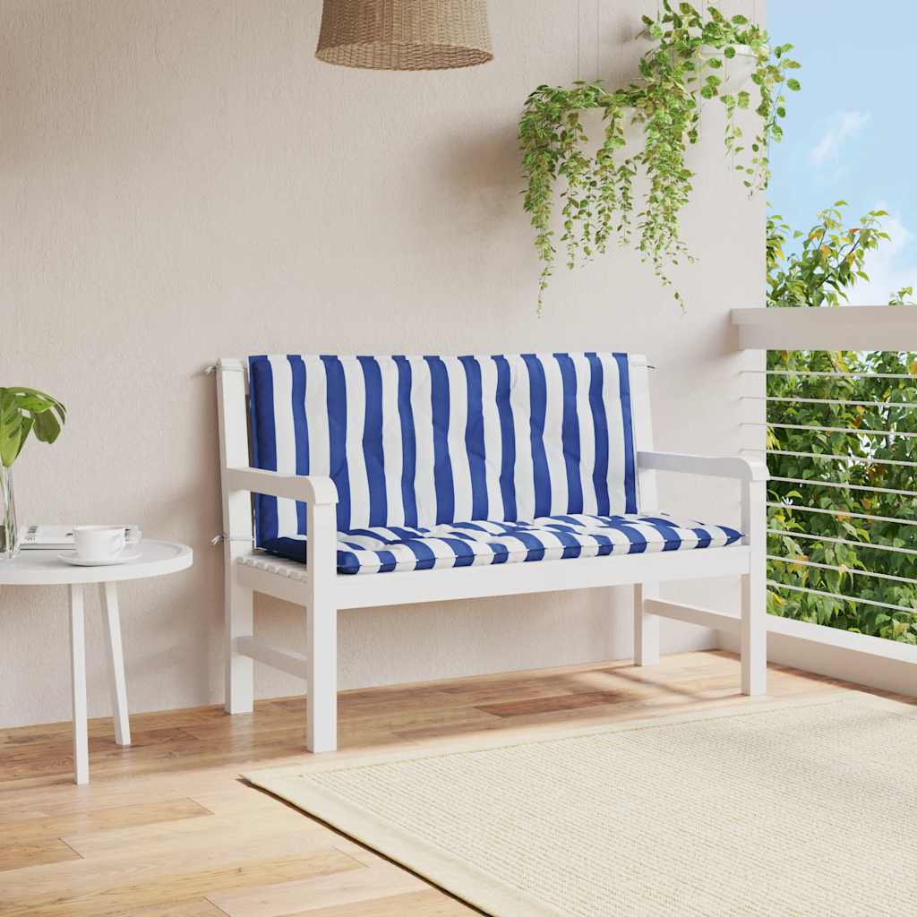 vidaXL Coussins de banc de jardin 2 pcs. Rayures bleu et blanc 120x50x7 cm Tissu