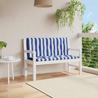 vidaXL Coussins de banc de jardin 2 pcs. Rayures bleu et blanc 120x50x7 cm Tissu