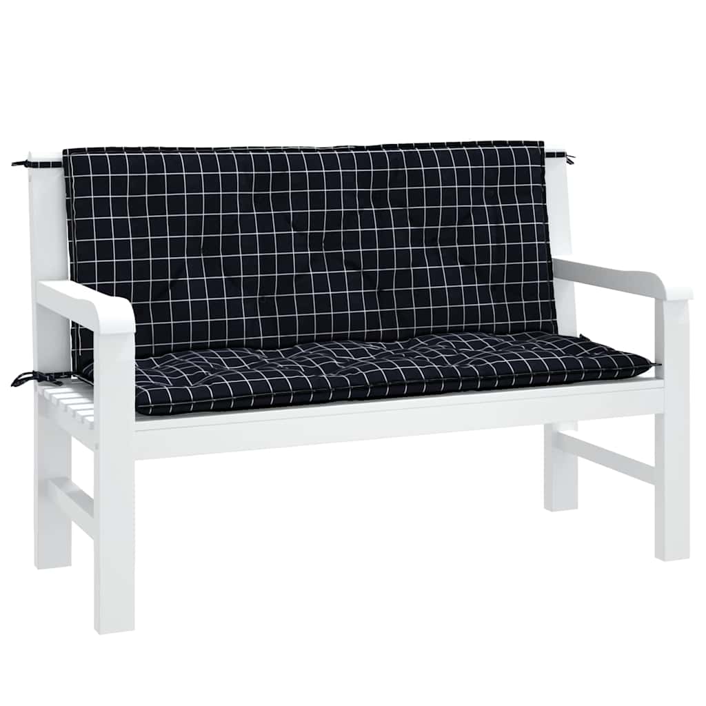 vidaXL Gartenbank-Auflagen 2 Stk. Schwarz Karomuster 120x50x7 cm Stoff
