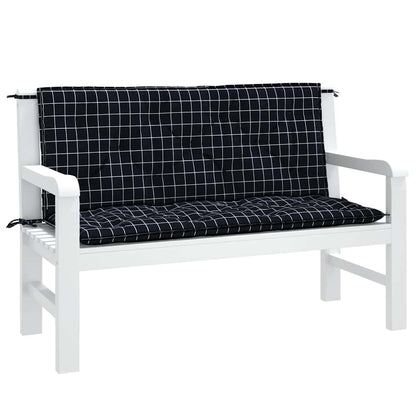 vidaXL Gartenbank-Auflagen 2 Stk. Schwarz Karomuster 120x50x7 cm Stoff
