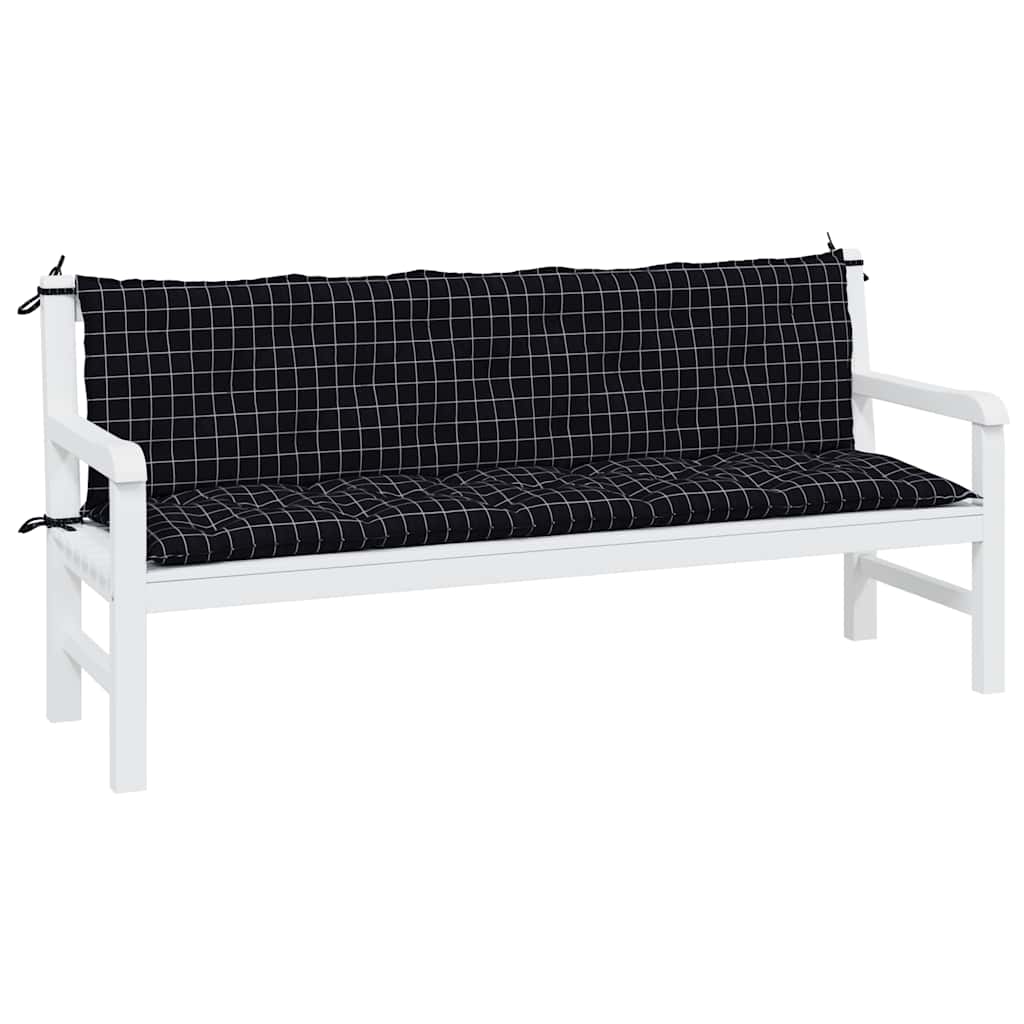 vidaXL Coussins de banc de jardin 2 pcs Noir à carreaux Tissu Oxford
