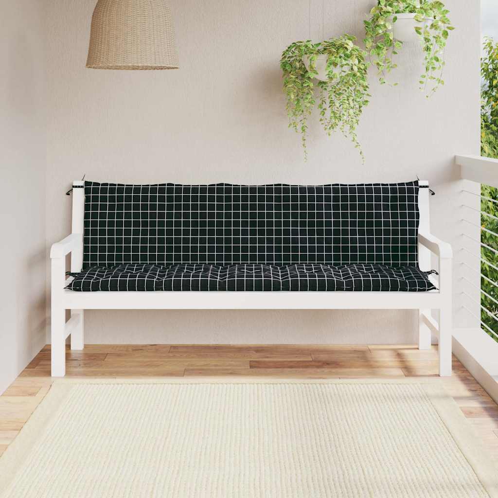 vidaXL Coussins de banc de jardin 2 pcs Noir à carreaux Tissu Oxford