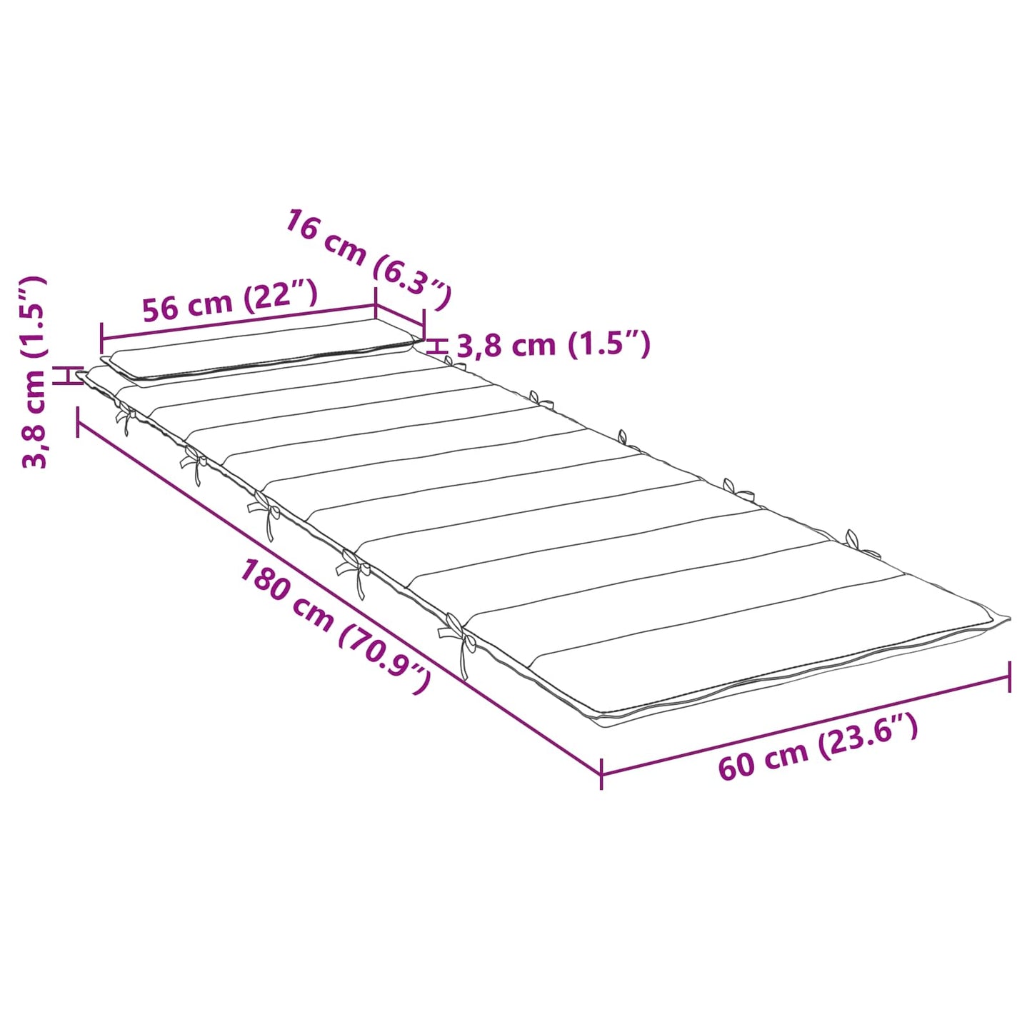 vidaXL Sonnen-Lounger Kissen Weiß und Grün 180 x 60 x 4 cm