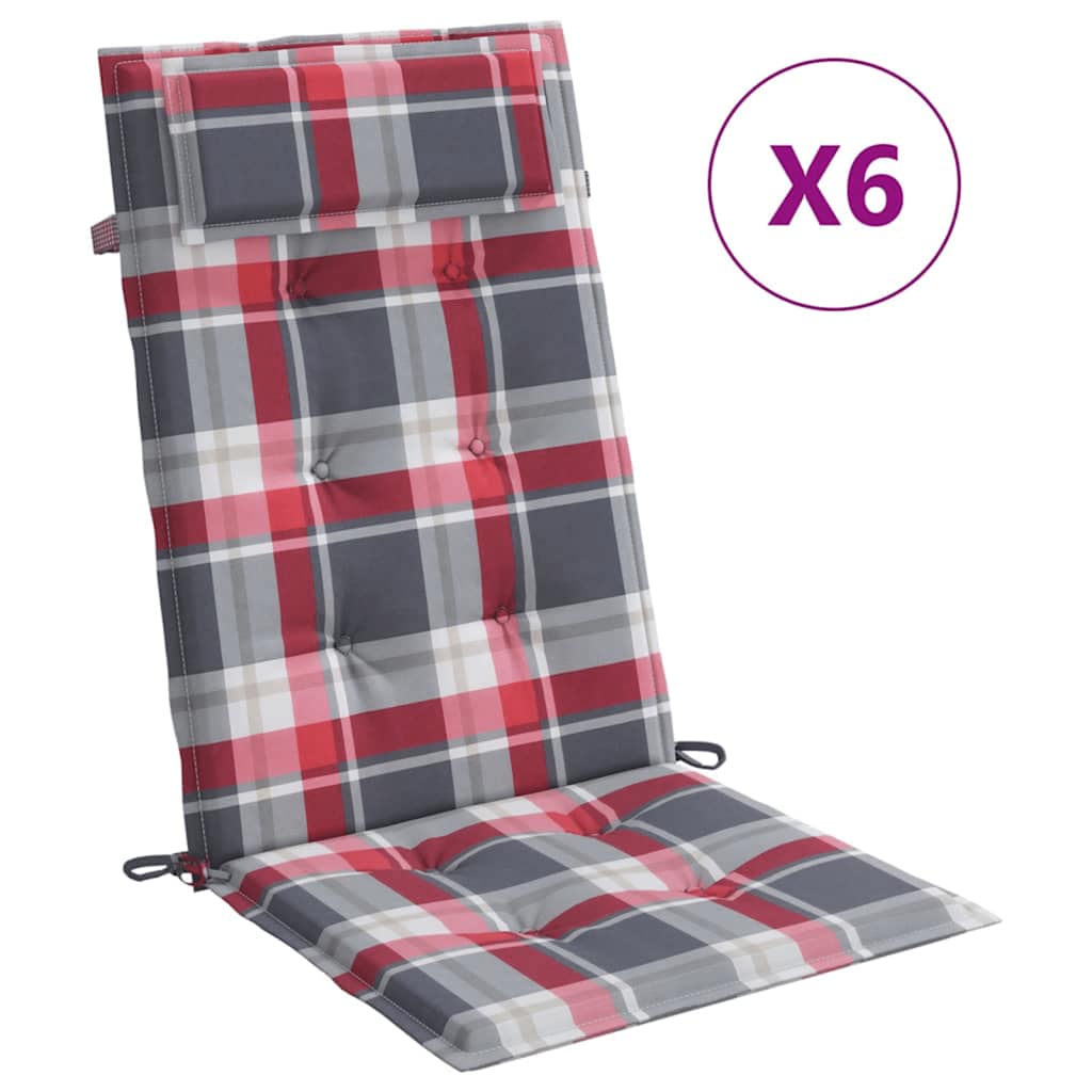 vidaXL Hochlehner-Auflagen 6 Stk. Rot Karomuster Oxford-Gewebe