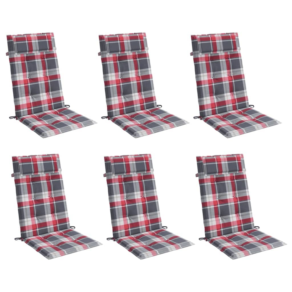 vidaXL Hochlehner-Auflagen 6 Stk. Rot Karomuster Oxford-Gewebe