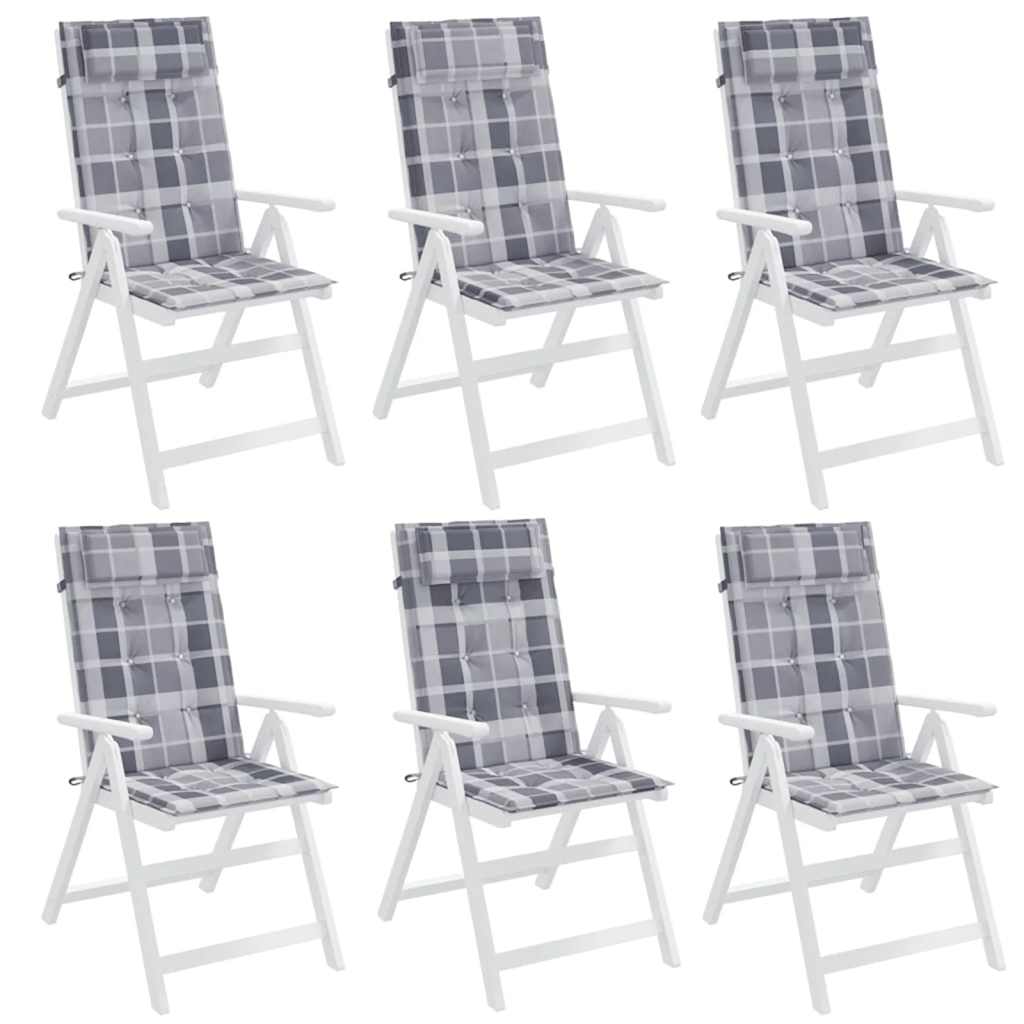 vidaXL Coussins de dossier haut 6 pcs Gris à carreaux Tissu Oxford
